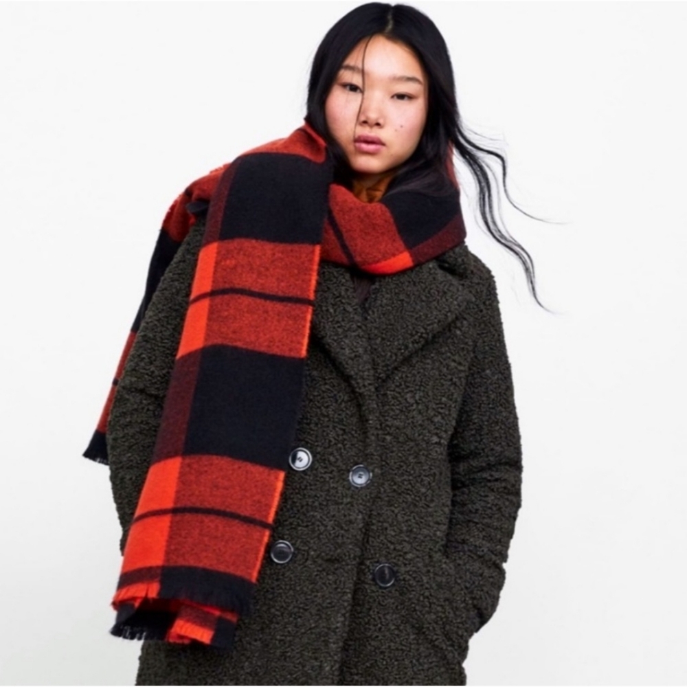 COPY - Zara Oversized Orange and Black Scarf NWOT